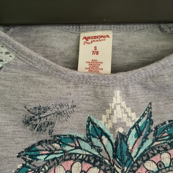 Arizona girls owl shirt size 7/8 grey and mint - Picture 2 of 3
